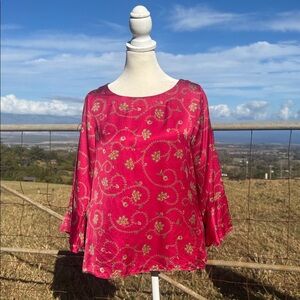 Fabindia Floral Print Round Neck Top flutter sleeve XS